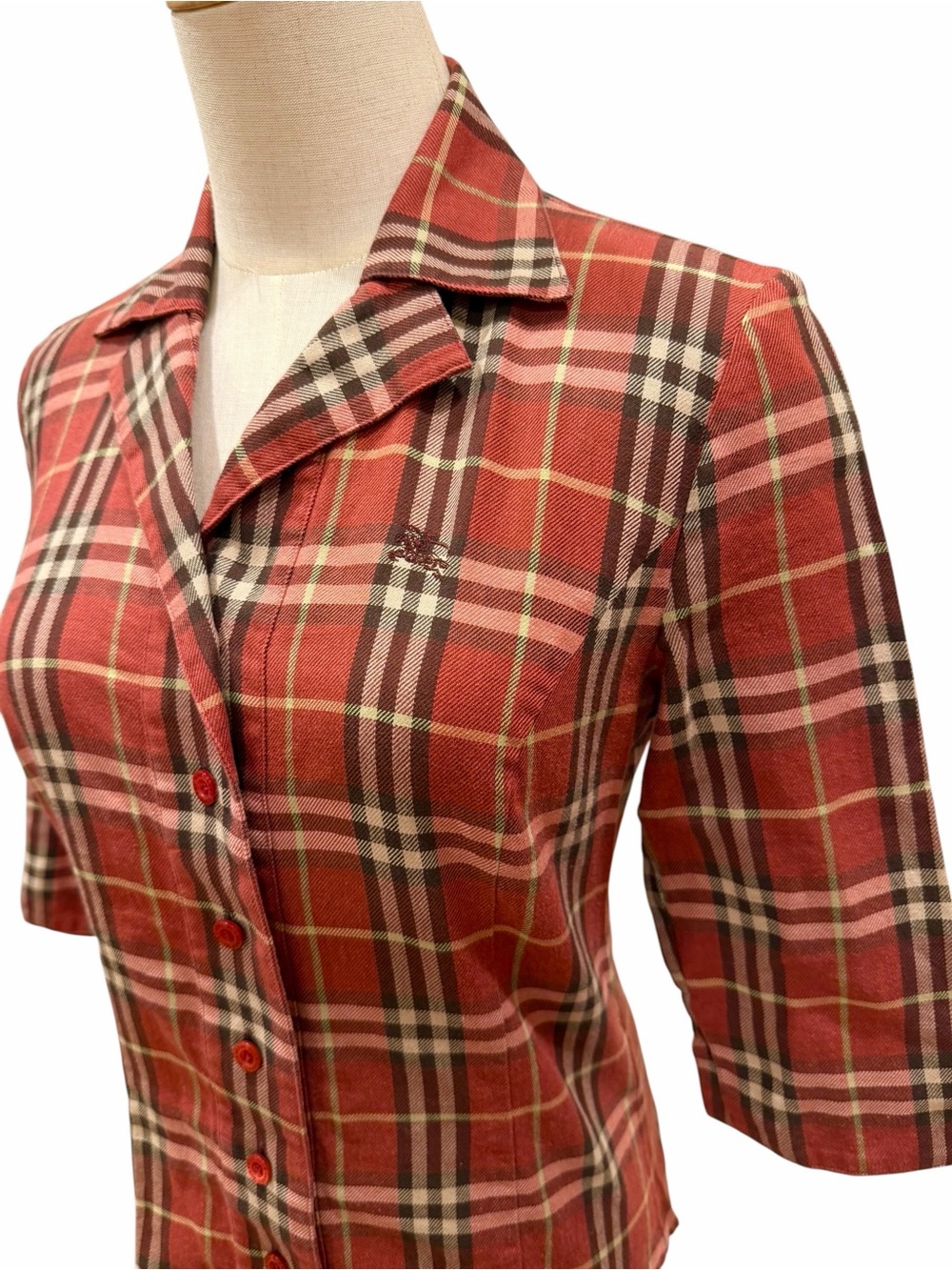 Burberry Red Plaid Button-Up Top - Picture 5 of 7